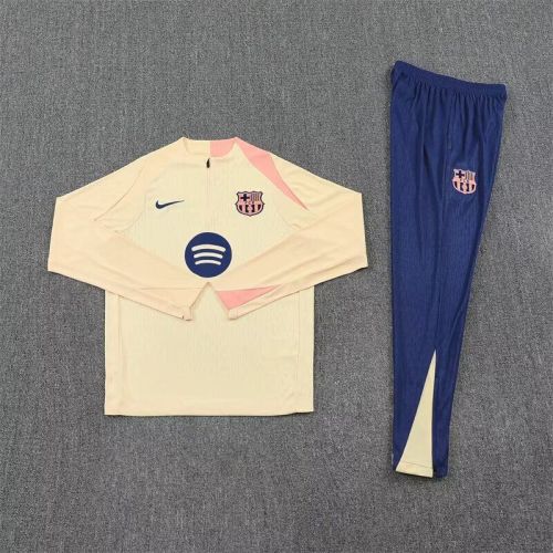 2025-2026 Barcelona Yellow/Pink Soccer Training Sweater and Pants Football Kit