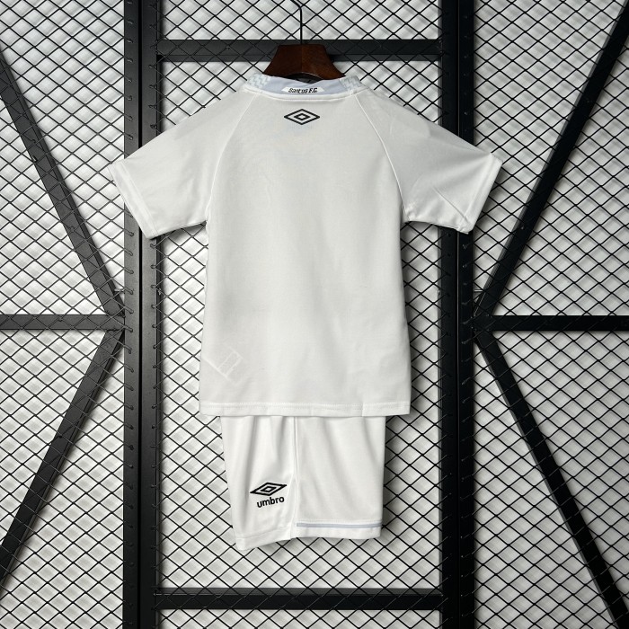 without Sponor Logo Youth Uniform Kids Kit 2025-2026 Santos Home Soccer Jersey Shorts Child Football Set