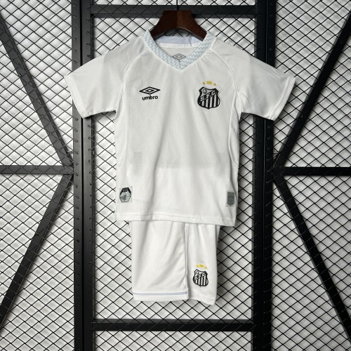 without Sponor Logo Youth Uniform Kids Kit 2025-2026 Santos Home Soccer Jersey Shorts Child Football Set