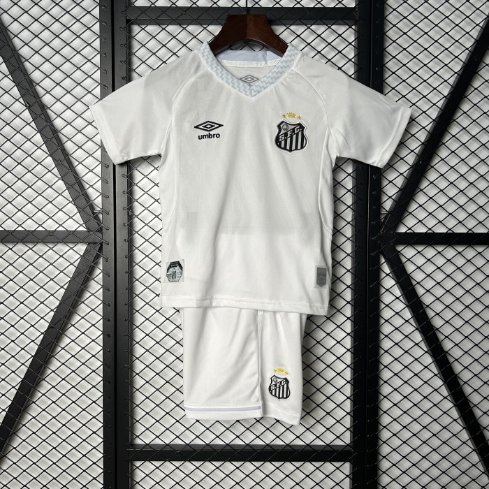 without Sponor Logo Youth Uniform Kids Kit 2025-2026 Santos Home Soccer Jersey Shorts Child Football Set