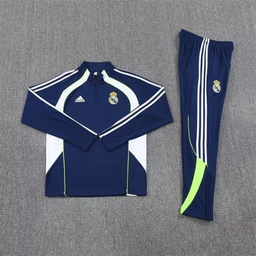 2025-2026 Real Madrid Dark Blue Soccer Training Sweater and Pants Football Kit