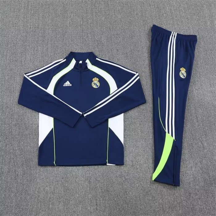 2025-2026 Real Madrid Dark Blue Soccer Training Sweater and Pants Football Kit