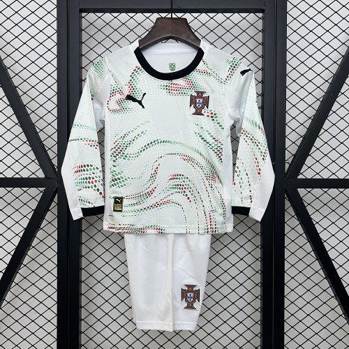 Long Sleeve Youth Uniform Kids Kit Portugal 2025 Away Soccer Jersey Shorts Child Football Set