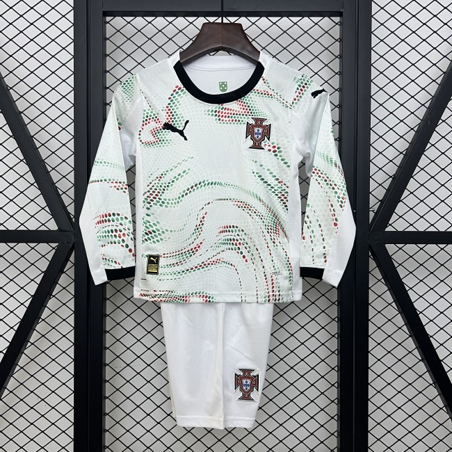 Long Sleeve Youth Uniform Kids Kit Portugal 2025 Away Soccer Jersey Shorts Child Football Set
