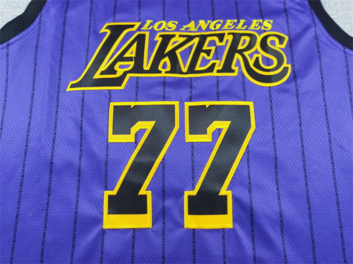 Los Angeles Lakers 77 Doncic Purple Stripes NBA Jersey Basketball Shirt