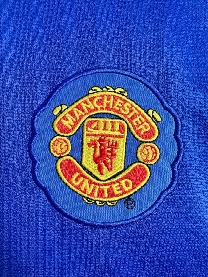Long Sleeve Retro Jersey 2007-2008 Manchester United Blue Goalkeeper Vintage Soccer Jersey