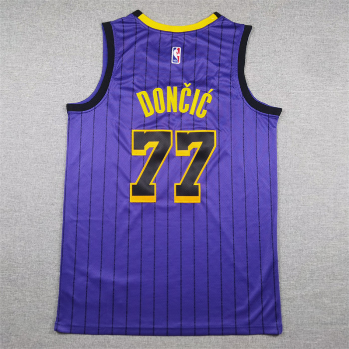 Los Angeles Lakers 77 Doncic Purple Stripes NBA Jersey Basketball Shirt
