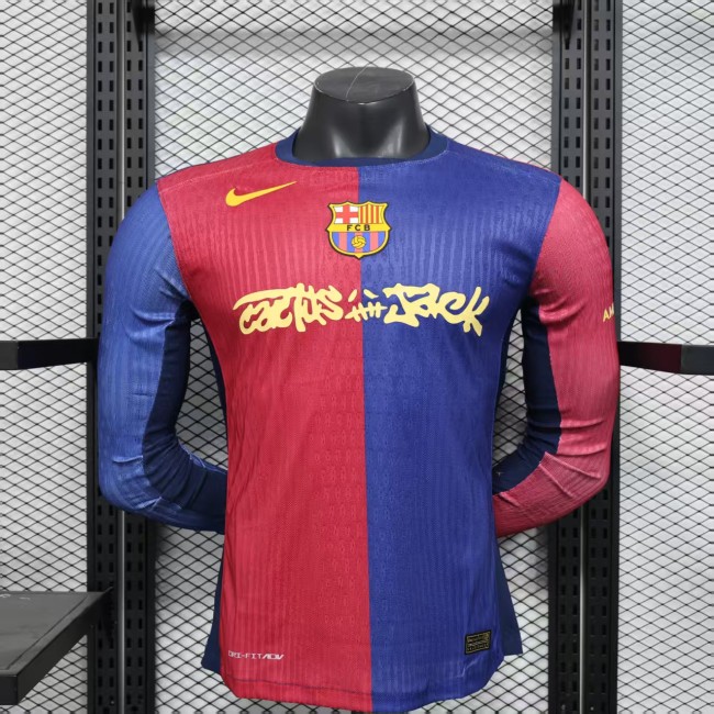 Player Version Long Sleeve Barca Camisetas de Futbol 2024-2025 Barcelona Travis Scott Home Soccer Jersey