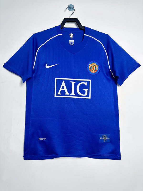 Retro Jersey Manchester United 2007-2008 Blue Goalkeeper Soccer Jersey Vintage Football Shirt