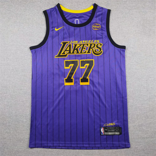 Los Angeles Lakers 77 Doncic Purple Stripes NBA Jersey Basketball Shirt