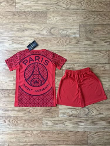 Youth Uniform Kids Kit 2025-2026 PSG Red Soccer Training Jersey Shorts Paris Child Football Set