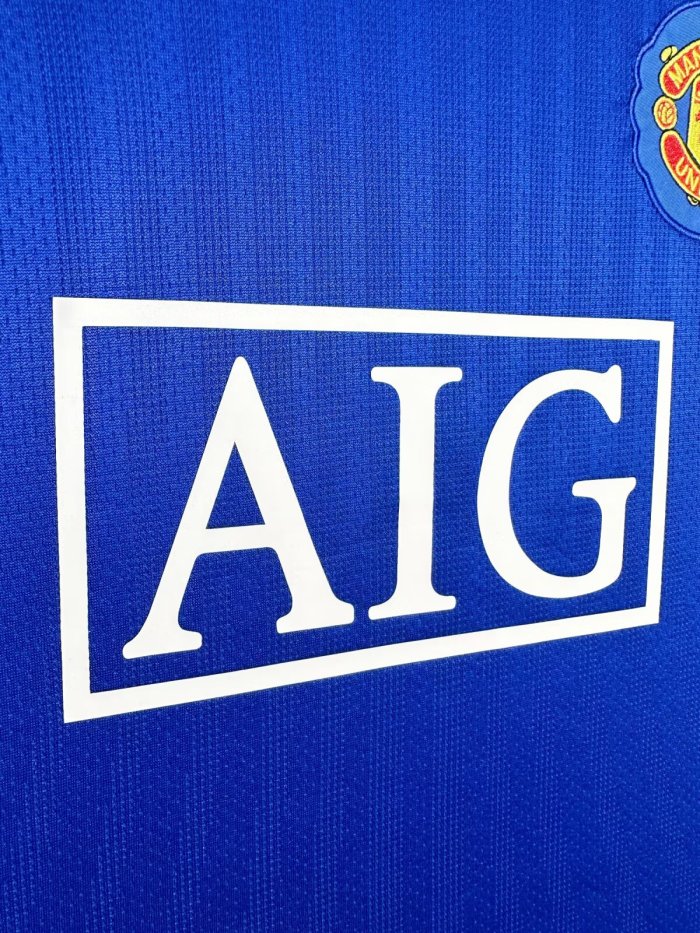 Long Sleeve Retro Jersey 2007-2008 Manchester United Blue Goalkeeper Vintage Soccer Jersey