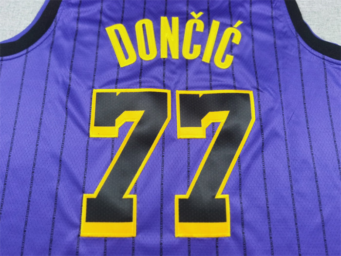 Los Angeles Lakers 77 Doncic Purple Stripes NBA Jersey Basketball Shirt