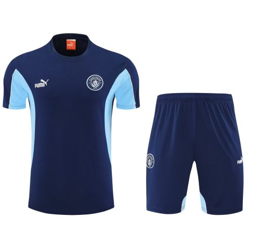 Adult Uniform 2025-2026 Manchester City Dark Blue Soccer Training Shirt and Shorts Football Set