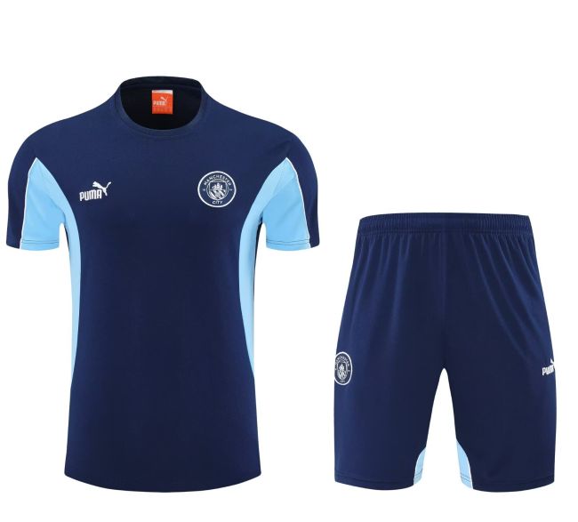 Adult Uniform 2025-2026 Manchester City Dark Blue Soccer Training Shirt and Shorts Football Set