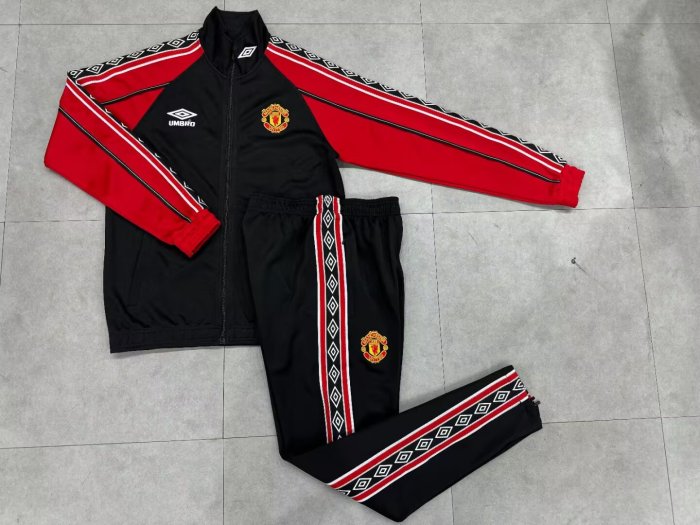 2025-2026 Manchester United Black/Red Soccer Training Jacket Football Jacket and Pants
