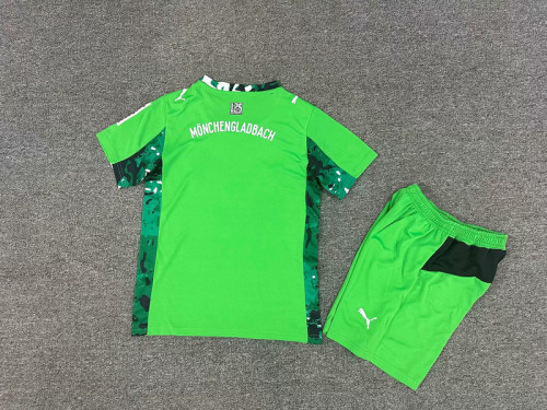 Youth Uniform Kids Kit 2025-2026 Monchengladbach Away Green Soccer Jersey Shorts Child Football Set