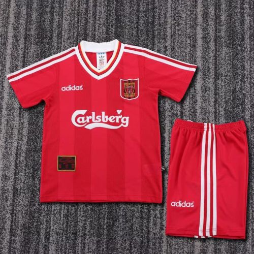 Retro Youth Uniform Kids Kit 1995-1996 Liverpool Home Soccer Jersey Shorts Vintage Child Football Set