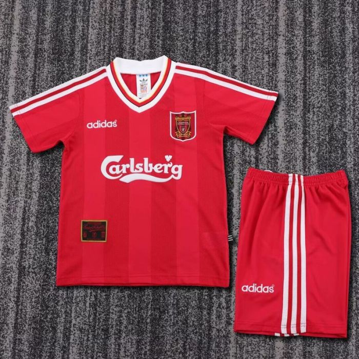 Retro Youth Uniform Kids Kit 1995-1996 Liverpool Home Soccer Jersey Shorts Vintage Child Football Set