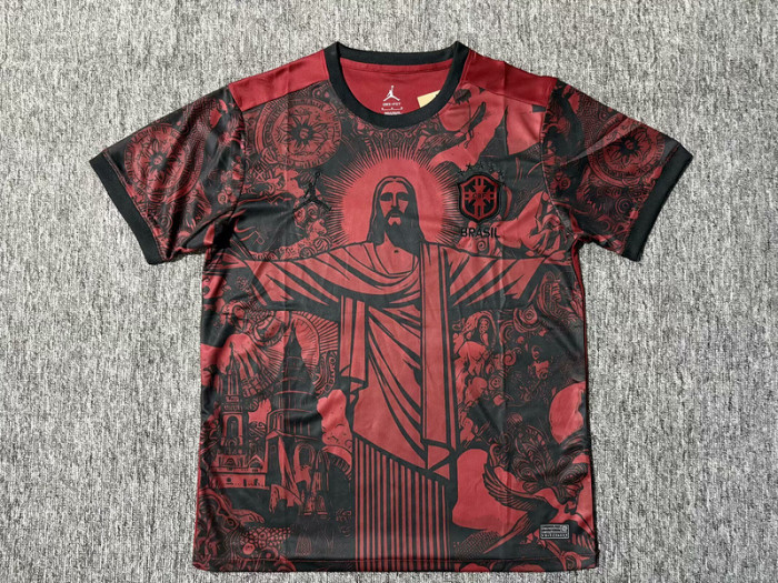 Fan Version 2025 Brazil Red/Black Jesus Edition Soccer Jersey Brasil Camisetas de Futbol