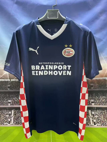 Fan Version 2025-2026 PSV Eindhoven Away Dark Blue Soccer Jersey Football Shirt