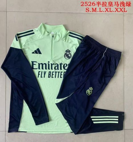 2025-2026 Real Madrid Light Green Soccer Training Sweater and Pants Football Kit