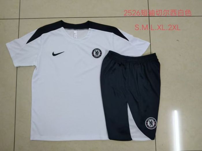 Adult Uniform 2025-2026 Chelsea White Soccer Training Shirt and Shorts Football Set