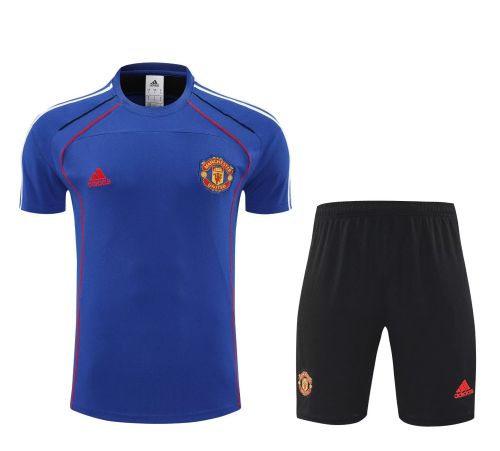 Adult Uniform 2025-2026 Manchester United Blue Soccer Training Shirt and Shorts Football Set