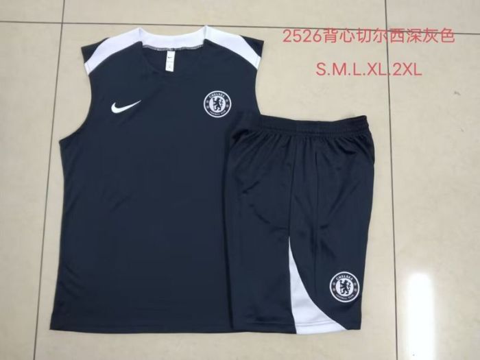 Adult Uniform 2025-2026 Chelsea Black Soccer Training Vest and Shorts Football Set