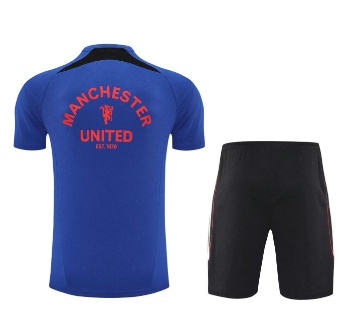 Adult Uniform 2025-2026 Manchester United Blue Soccer Training Shirt and Shorts Football Set