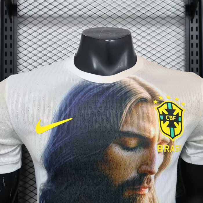 Player Version 2025 Brazil White Jesus version Soccer Jersey Brasil Football Shirt