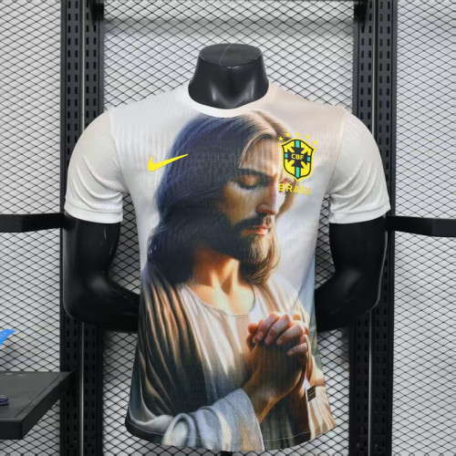 Player Version 2025 Brazil White Jesus version Soccer Jersey Brasil Football Shirt