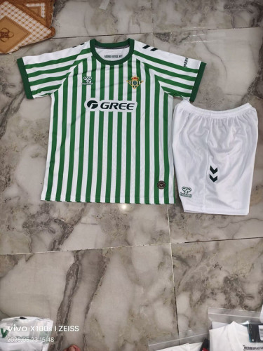 with White Shorts Youth Uniform Kids Kit 2025-2026 Real Betis Conference Final Soccer Jersey Shorts Child Football Set
