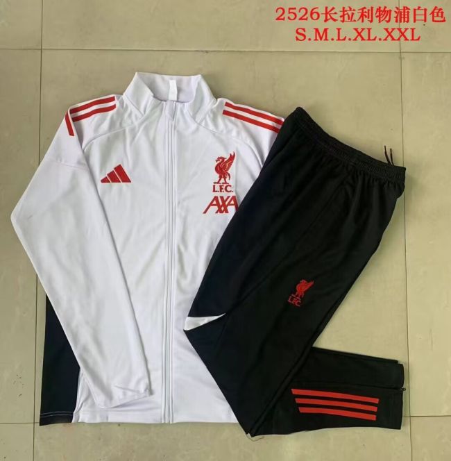 2025-2026 Liverpool White Soccer Training Jacket and Pants Football Tracksuit