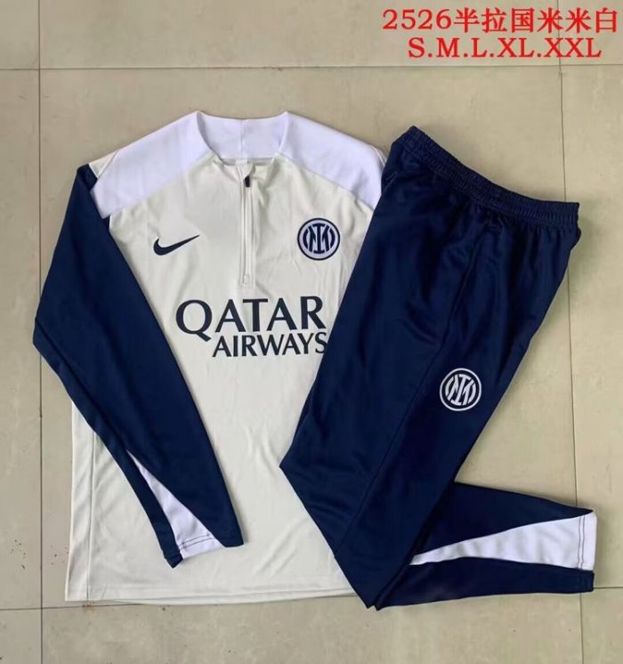 2025-2026 Inter Milan Light Grey Soccer Training Sweater and Pants Football Kit