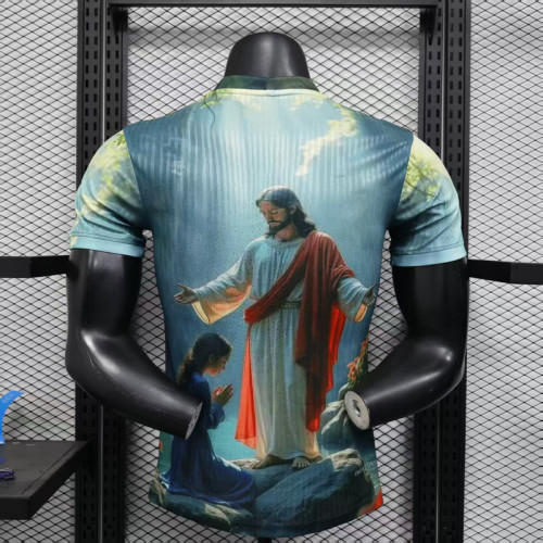 Player Version 2025 Brazil Blue Jesus version Soccer Jersey Brasil Football Shirt