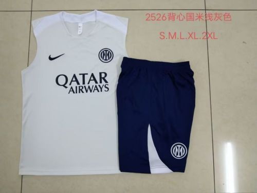Adult Uniform 2025-2026 Inter Milan Light Grey Soccer Training Vest and Shorts Football Set