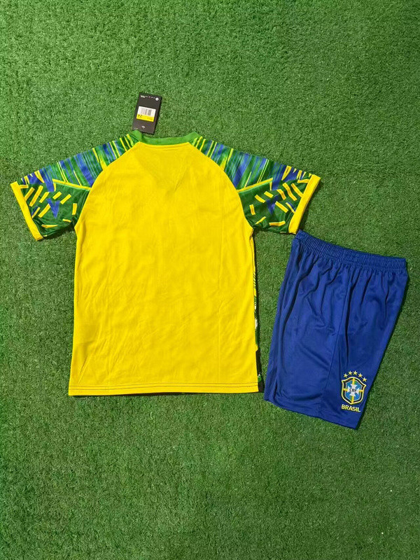 Youth Uniform Kids Kit 2025 Brazil Yellow/Green Jesues Version Soccer Jersey Shorts Child Football Set