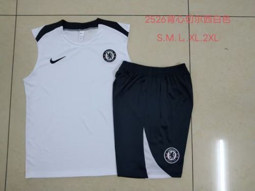 Adult Uniform 2025-2026 Chelsea White Soccer Training Vest and Shorts Football Set