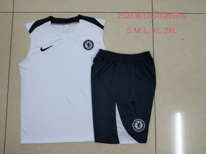 Adult Uniform 2025-2026 Chelsea White Soccer Training Vest and Shorts Football Set