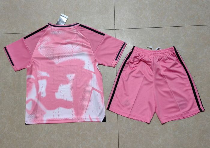 Youth Uniform Kids Kit 2025-2026 Real Madrid Pink/White Soccer Training Jersey Shorts Child Football Set