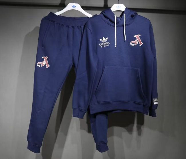 with Caps 2025-2026 Arsenal Dark Blue Soccer Training Hoodie and Pants Football Hoody