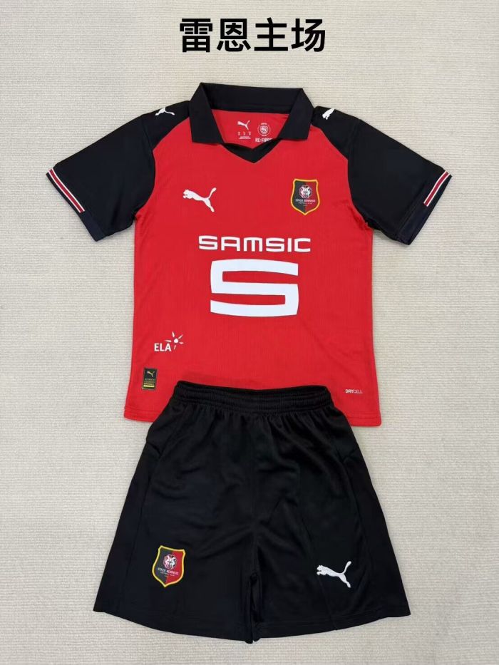 Youth Uniform Kids Kit 2025-2026 Stade Rennais Home Soccer Jersey Shorts Child Football Set