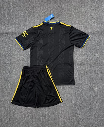 Adult Uniform 2025-2026 Manchester United Third Away Black Soccer Jersey Shorts Man United Football Kit