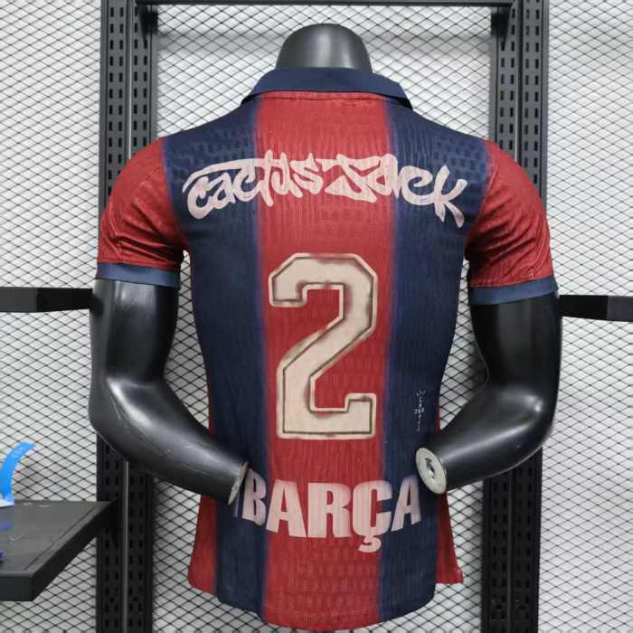 Barca Camisetas de Futbol Fans Version 2025-2026 Barcelona 2 Red Travis Scott Soccer Jersey