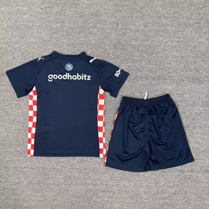 Youth Uniform Kids Kit 2025-2026 PSV Eindhoven Away Dark Blue Soccer Jersey Shorts Child Football Set