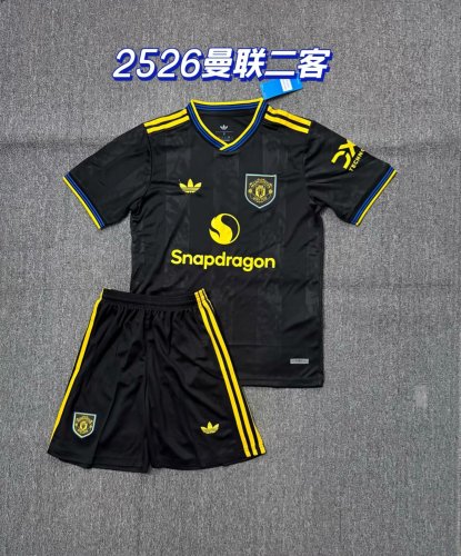 Adult Uniform 2025-2026 Manchester United Third Away Black Soccer Jersey Shorts Man United Football Kit