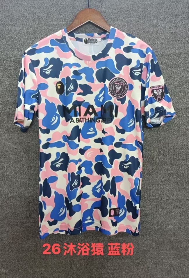 Fan Version 2025-2026 Inter Miami Blue Pink Bape Version Soccer Jersey Football Shirt