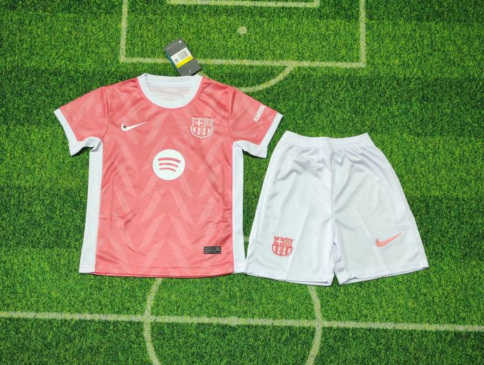 Youth Uniform Kids Kit 2025-2026 Barcelona Pink/White Soccer Training Jersey Shorts Child Football Set