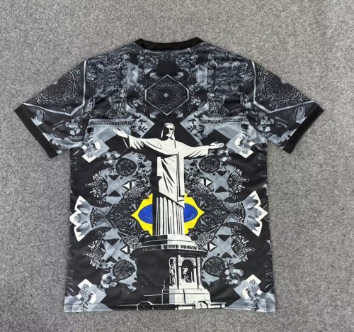 Fan Version 2025 Brazil Black Jesus Edition Soccer Jersey Brasil Camisetas de Futbol